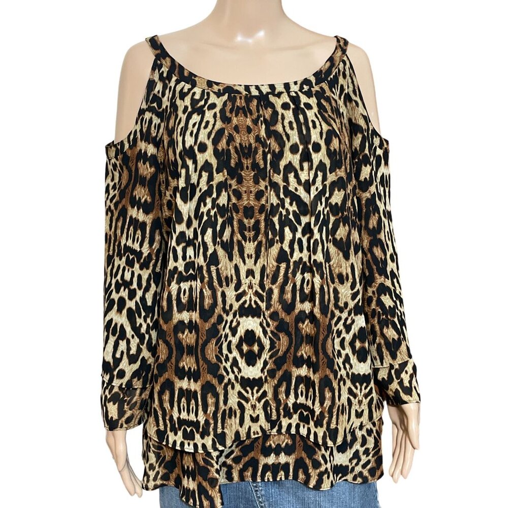 Hot in Hollywood Cold Shoulder Animal Print Blouse Size Medium